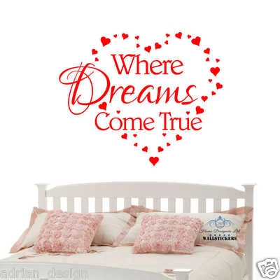 WHERE DREAMS COME TRUE Wall sticker bedroom decal inspirational quote vinyl  - Image 1 of 4