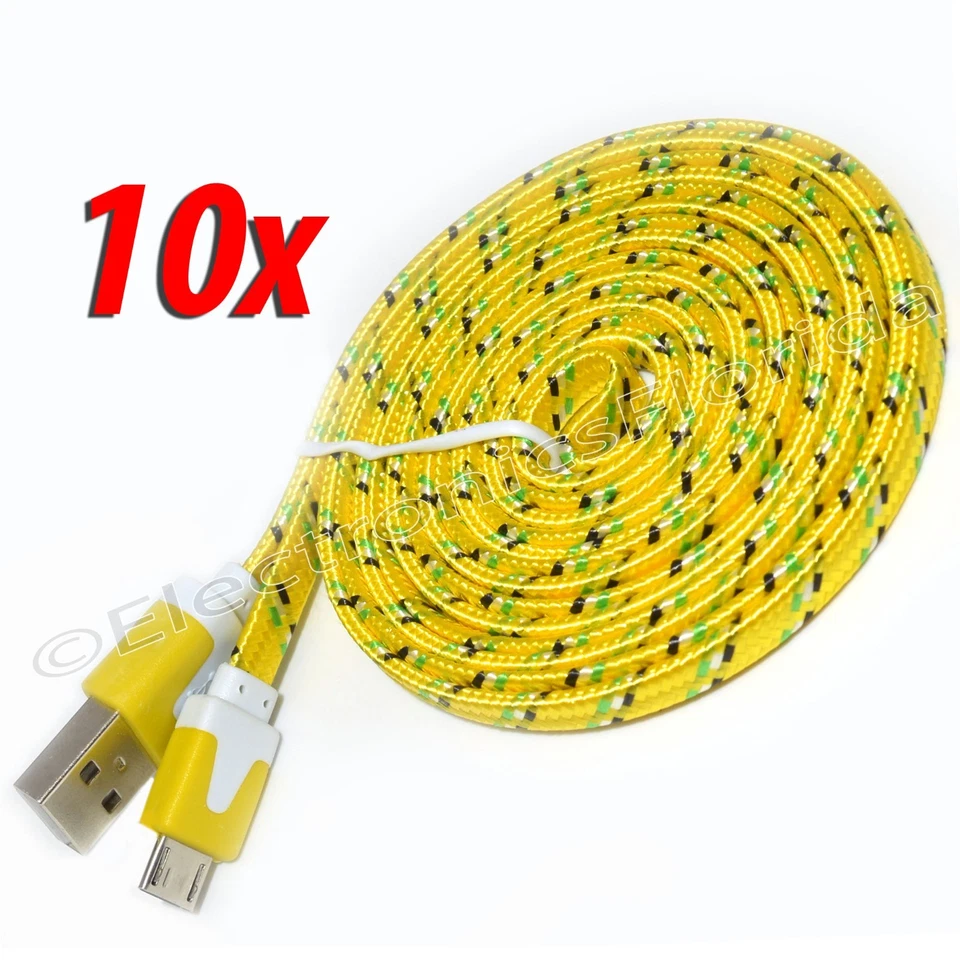 10x Flat Braided Micro usb data sync cable cord 3,5,10 FT for Android Cell Phone - Image 1 of 1