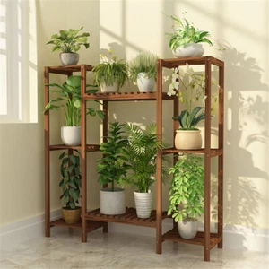 Multi-Tier Stylish Bamboo Plant Stand Indoor&Outdoor 10 Pot Bonsai Display Shelf - Picture 1 of 12