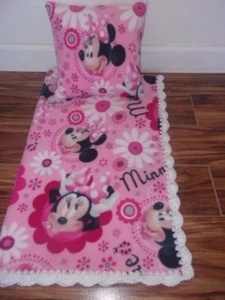 MINNIE MOUSE PINK SOFT-BABY-BLANKET-FLEECE-CROCHET-EDGE- & PILLOW COVER - Picture 1 of 7