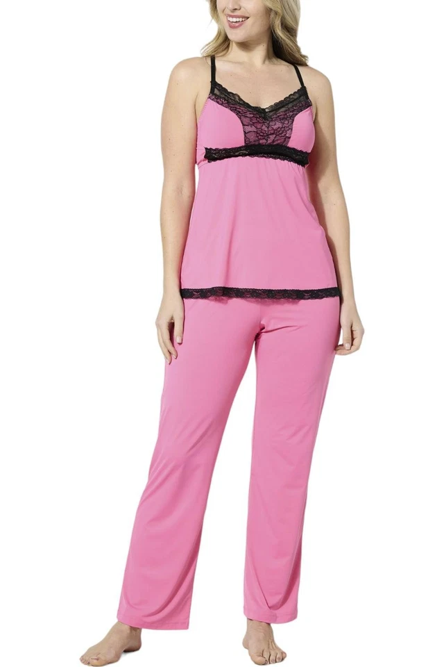 Conjunto de pijama Rhonda Shear de 2 piezas con ribete de encaje y pantalón pin-up negro Foto 1 de 1