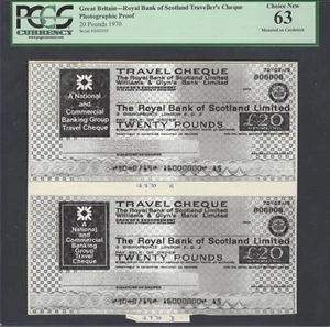 Great Britain Royal Bank Scotland Traveller Cheque 20 Pounds Photographic Proof - Picture 1 of 2