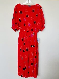 NWT Vintage Loehmann's Dress The Back Room 100% Silk Red Size 8 Puff Sleeve - Picture 1 of 8