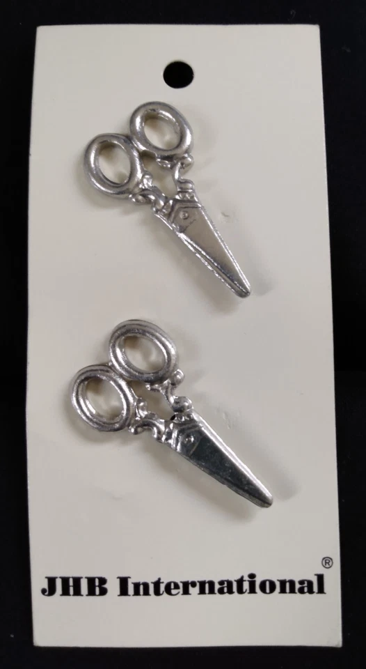 Vintage JHB International Silver Tone Metal Sewing Scissors Shank Buttons NEW - Image 1 of 1