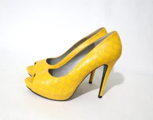 MI PIACI Made in Spain Size 8 Womens Yellow Leather Peep Toe Platform Heels - Picture 1 of 6