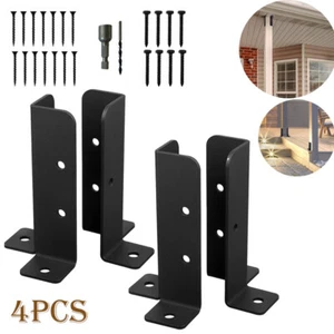 4 Pcs Post Base Support Fence Brackets For Garden Deck Repair Anchor Woodens New - Picture 1 of 12