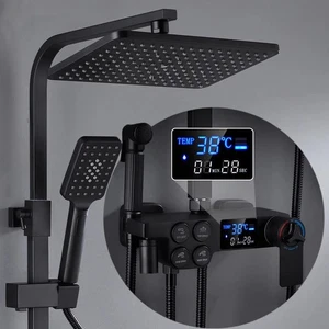LED Duschsystem mit Thermostat Duscharmatur Duschset Regendusche Kopf Handbrause - Bild 1 von 22