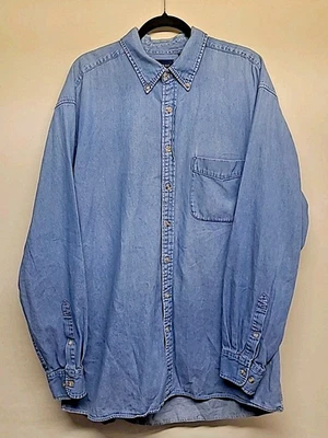 Harbor Bay Mens Denim Button Down Shirt 2XLT Tall Classic Fit 100% Cotton Blue - Image 1 of 4