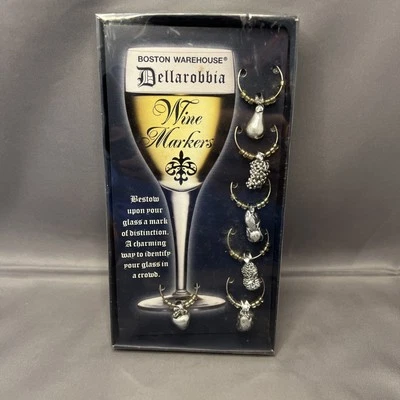 Marcadores de vino Boston Warehouse Dellarobbia 6 piezas tono plateado con forma de fruta dijes nuevos Foto 1 de 3