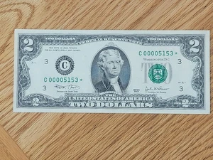 2003 $2 BEP ISSUED PHILADELPHIA STAR NOTE C00005153* UNC/GEM LOW SERIAL - Picture 1 of 5