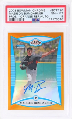 Bowman Chrome Madison Bumgarner Prospect 2008 refractor naranja automático/25 PSA 8 Foto 1 de 2