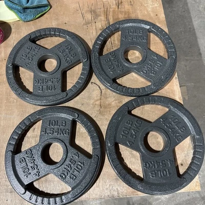 10LB X 4 OLYMPIC WEIGHTS GRIP STYLE CHANGE PLATES 40LBS TOTAL 2” HOLE - Image 1 of 4
