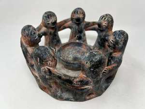 Aztec Mayan Folk Art Clay Pottery Circle of Friends 7  Candle Holder Statue - Picture 1 of 7