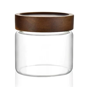 17 oz/500 ml Clear Glass Storage Canister with Airtight Wooden Screw Lid, Sma... - Picture 1 of 7
