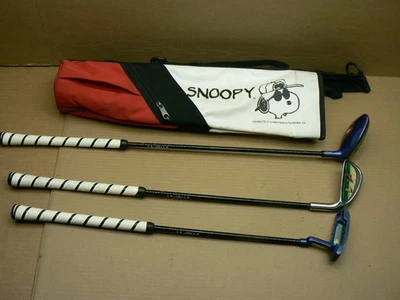 Vtg La Jolla Snoopy Peanuts 3 Golf Clubs Kids SET CHILD SIZE White Handle - Image 1 of 4