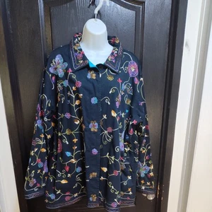 Quacker Factory Beaded Embroidered Butterfly Floral Denim Jacket 1XY2K Artsy - Picture 1 of 7