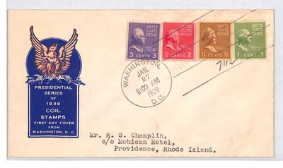 USA Prexie FDC 1939 PRESIDENTIAL Series COIL STAMPS Washington ILLUSTRATED XU242 - Image 1 of 4