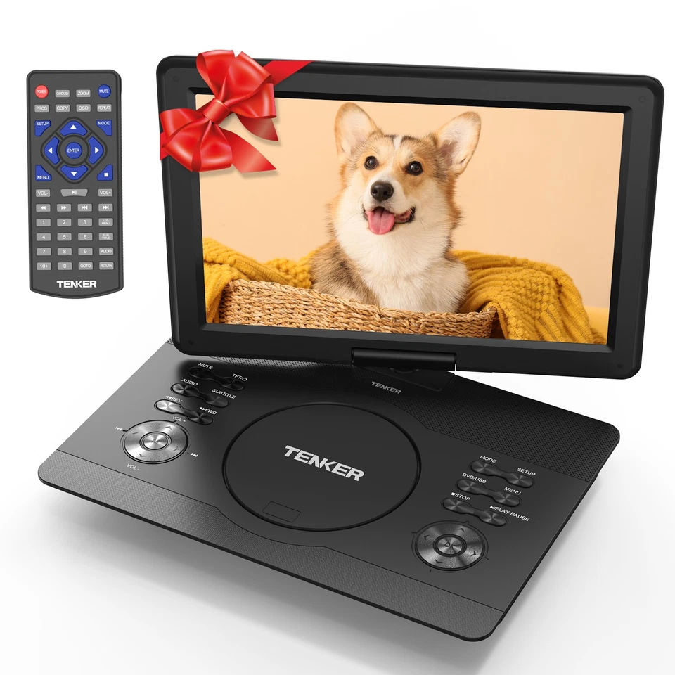 TENKER 16.9" Portable DVD Player 14" HD Swivel Screen 6 Hrs Rechargeable Battery - Image 1 of 4