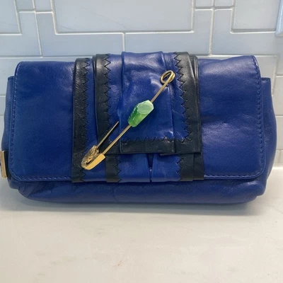 Vintage Marc Jacobs azul y negro cuero pin de seguridad verde piedra bolso/embrague  Foto 1 de 4