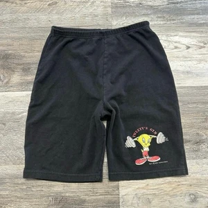 Vintage 90s Looney Tunes Tweety's Gym Black Boys Medium Graphic Shorts Sweats - Picture 1 of 10