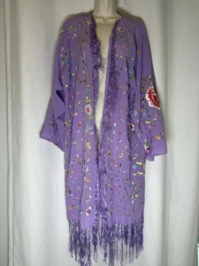 Vintage transparente bestickte Blumen Fransen Fee Boho 1x Tunika Strickjacke lila - Bild 1 von 11