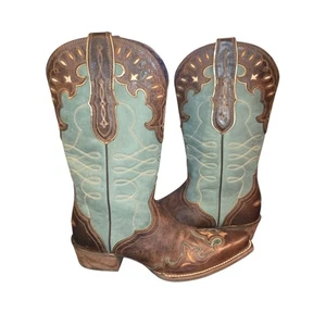 Ariat Zealous 10015347 Teal & Brown Overlay Snip Toe Women's Western Boots Sz 9B - Picture 1 of 12