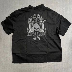 Y2K Harley Davidson Hemd Herren 3XL Schwarz Skull Grafik Kurzarm Knopfleiste - Bild 1 von 13
