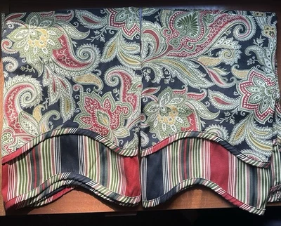 Juego de 2 cortinas cenefa festoneadas a rayas cachemir Waverly Traditions 16x52 Foto 1 de 4