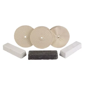 6-Pc Stainless 6" Dia Buffing Wheel and Compound Kit, Made in USA #8455-135 - Picture 1 of 1