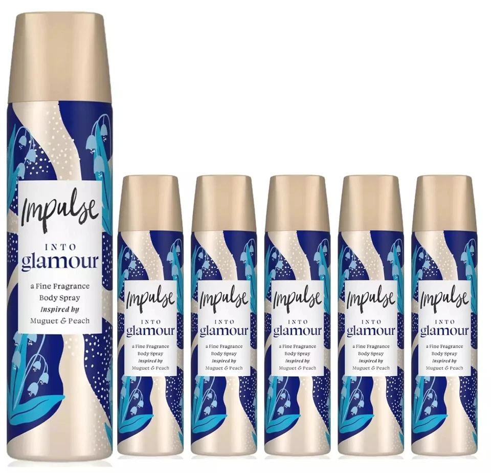 6 x IMPULSE BODY FRAGRANCE 75ml SPRAY INTO GLAMOUR SANDALWOOD & VANILLA