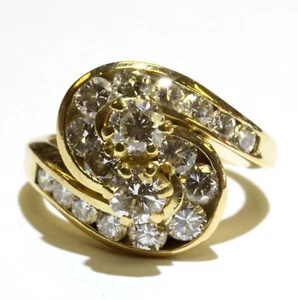 18k Gelbgold 2,80ct SI2 I runder Diamant 2 Steine Cluster Ring 9g natürlich - Bild 1 von 10