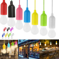 Portable LED Bulb Light On Rope Reading Lamp White Battery Operated Pull Cord