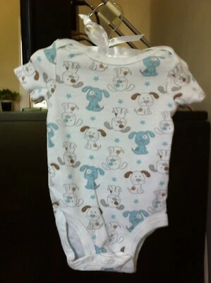 Koala baby White Short Sleeve Bodysuit Blue Puppies One-Piece 3 months - Image 1 of 3