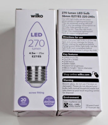 2no. LED Candle Bulb E27 Warm White Day Light 4.5w=40w Edison Screw E27 Bulb - Image 1 of 2