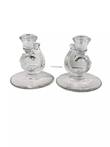 Set di 2 portacandele in vetro cristallo vintage Fostoria secolo alto 4,5" - Foto 1 di 8