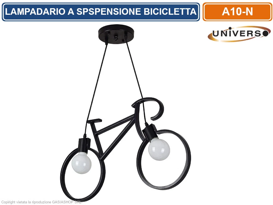 Lampadario da Soffitto attacco E27 Bici Bicicletta A10-N Nero in Ferro uni