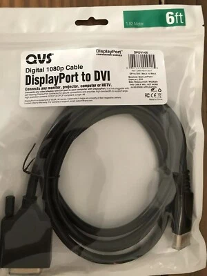 QVS 6ft DisplayPort to DVI Digital 1080p Cable DPDVI-06 - New - Image 1 of 2