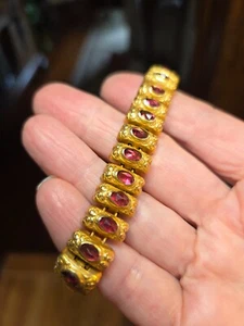 Vintage Gold Filled faux Ruby Expansion Bracelet, 12 Stones, 1940s - Picture 1 of 1