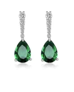 Sterling Silver Green Emerald Engagement Earring, Emerald Wedding Earring 9 - Picture 1 of 2