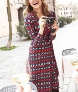 Boden Elodie Wickelkleid Damen Größe 6 Viskose Stretch rot schwarz geometrisches Muster - Bild 1 von 9