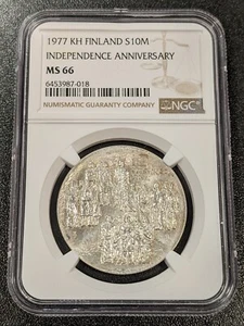1977 KH MS66 Finland 10 Markkaa NGC UN KM 55 400k minted 60th Anniv Independence - Picture 1 of 4