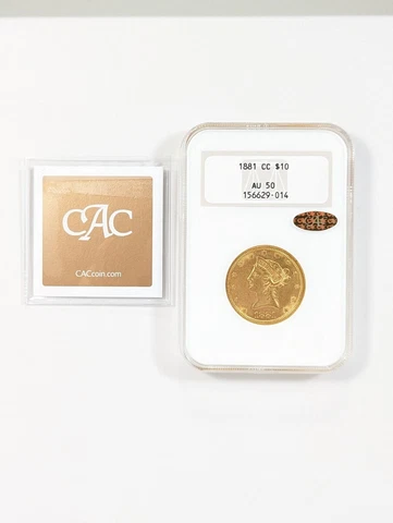 1881-CC $10 Gold Liberty Head NGC AU50 Gold CAC 🪙 Vintage Old Fatty Holder PQ+ Cover