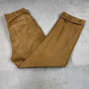 Vintage Polo Ralph Lauren Pants Mens 35x30 Tan Brown Corduroy Pleated Cuffed - Picture 1 of 13