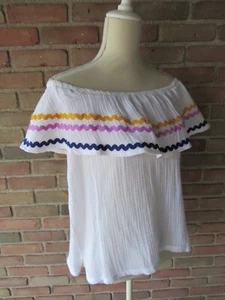 Top Fuera del Hombro Mujer L Blanco Gibson x Hi Sugarplum! Santa Fe Rickrack - Imagen 1 de 21