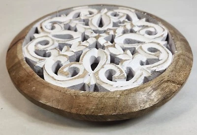 Ручной работы Индии ножки деревянный Trivet белый промытый горшок свечи стойка 9» новый с Ярлыками - Изображение 1 из 4