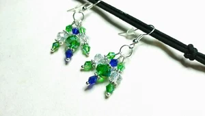 NFL SEATTLE SEAHAWKS, TAILGATE CRYSTAL DANGLE EARRINGS, GREEN BLUE, TEAM SPIRIT - Bild 1 von 2