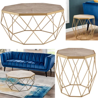 Coffee Side End Table Sofa Living Room Wooden Metal Bedside Furniture Round Tea  - Image 1 of 4