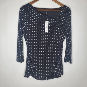 White House Black Market Womens Black Polka Dot Top Size S Asymmetric Neck NWT - Picture 1 of 12