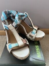 MISS SIXTY Women White leather cork 5in platform wedge heel sandal sz 37/7