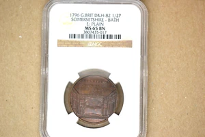 Great Britain: 1796 D&H-82 Halfpenny- Somersetshire-Bath- NGC MS-65 BN. - Picture 1 of 5